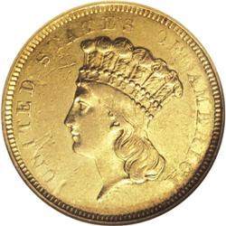 1854-O $3 AU53 NGC. Douglas Winter comments in Gold Co