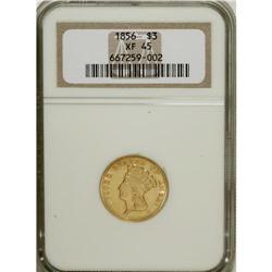 1856 $3 XF45 NGC. A rare date, and one that seldom app