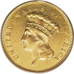 1856-S $3 AU58 PCGS. Medium S. The 1856-S is one of on