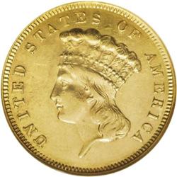 1856-S $3 AU58 NGC. Medium S. This pretty coin has lus