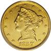 Image 1 : 1857-C $5 AU58 PCGS. Variety 25-J. The surfaces of thi
