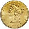 Image 1 : 1861 $5 MS63 PCGS. A satiny, subtly lustrous yellow-or