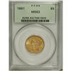 Image 3 : 1861 $5 MS63 PCGS. A satiny, subtly lustrous yellow-or