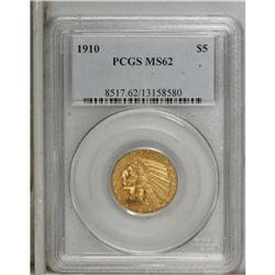 1910 $5 MS62 PCGS. Hints of green color are evident on