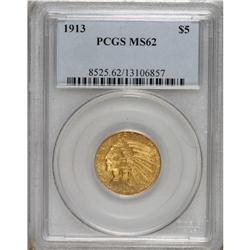 1913 $5 MS62 PCGS. An attractive orange-gold represent