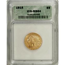 1915 $5 AU58 ICG. Like other examples of this issue th