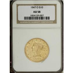 1847-O $10 AU58 NGC. Breen-6881. The 18 in the date is