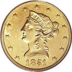 1851-O $10 AU55 PCGS. The 1851-O is a relatively obtai