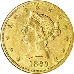 1863 $10 --Cleaned--ANACS. AU50 Details. The 1863 ten d