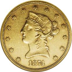 1874-S $10 AU53 NGC. Like all S-mint eagles struck bet