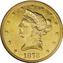 1878-CC $10 AU55 NGC. Variety 1-A, the only known vari