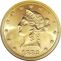 1882 $10 MS64 NGC. The 1882 is among the highest minta