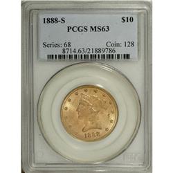 1888-S $10 MS63 PCGS. A lovely rose-gold example, this