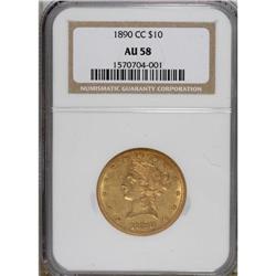 1890-CC $10 AU58 NGC. Just a trace of wear on the high