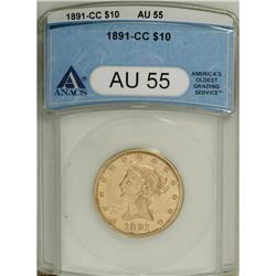 1891-CC $10 AU55 ANACS. A briefly circulated Carson Ci