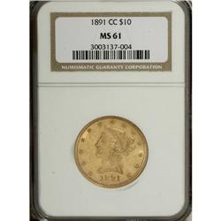 1891-CC $10 MS61 NGC. Breen-7035, FS-501. A popular Ca