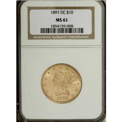 1891-CC $10 MS61 NGC. Breen-7035, FS-501. The mintmark