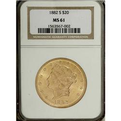 1882-S $20 MS61 NGC. A boldly impressed and fully lust