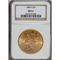 1884-S $20 MS61 NGC. This lustrous and firmly impresse