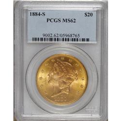1884-S $20 MS62 PCGS. Intense luster is noted across b