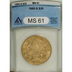 1885-S $20 MS61 ANACS. Densely abraded on the obverse,