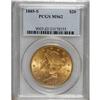 1885-S $20 MS62 PCGS. The rose and straw-gold toning a