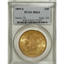 1899-S $20 MS63 PCGS. A sharply struck and highly lust