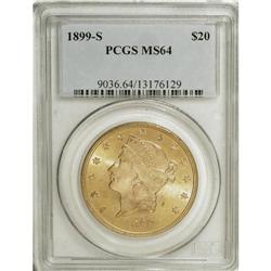 1899-S $20 MS64 PCGS. The olive-gold toning is unusual