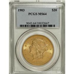 1903 $20 MS64 PCGS. Beautiful apricot-gold, distractio