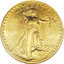 1908 $20 Motto MS64 NGC. The motto IN GOD WE TRUST was