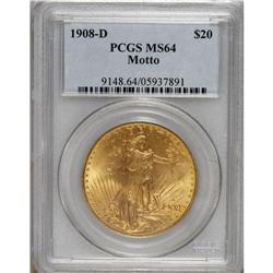 1908-D $20 Motto MS64 PCGS. An important opportunity,