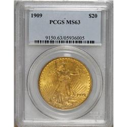 1909 $20 MS63 PCGS. This is a scarce date and a seldom