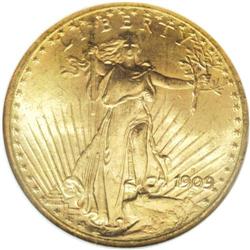 1909-S $20 MS65 NGC. Sharply detailed and fully lustro