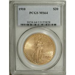 1910 $20 MS64 PCGS. A charming and lustrous near-gem w
