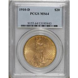 1910-D $20 MS64 PCGS. Honey-gold color enriches both s