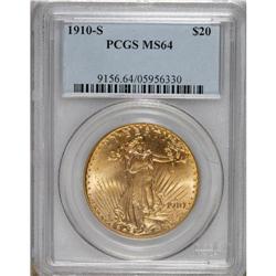 1910-S $20 MS64 PCGS. Gleaming luster and beautifully