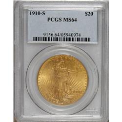 1910-S $20 MS64 PCGS. A couple tiny copper toning spot