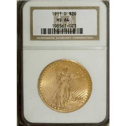 1911-D $20 MS64 NGC. An impressive near-Gem, exhibitin