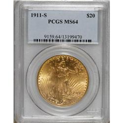 1911-S $20 MS64 PCGS. The 1911-S double eagle, sportin