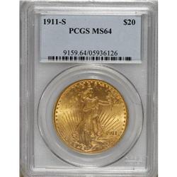 1911-S $20 MS64 PCGS. The double eagle denomination, b