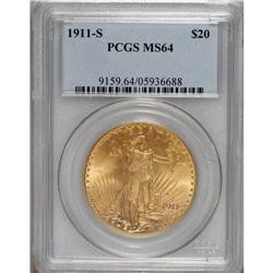 1911-S $20 MS64 PCGS. Excellent delineation occurs on