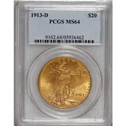 1913-D $20 MS64 PCGS. The fields have lovely honey-gol