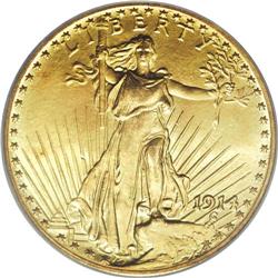 1914 $20 MS65 PCGS. This lustrous example displays lov