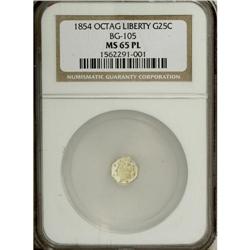1854 25C Liberty Octagonal 25 Cents, BG-105, R.3, MS65