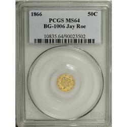 1866 50C Liberty Round 50 Cents, BG-1006, R.5, MS64 PC