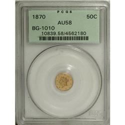 1870 50C Liberty Round 50 Cents, BG-1010, R.3, AU58 PC