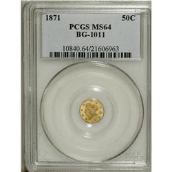 1871 50C Liberty Round 50 Cents, BG-1011, R.2, MS64 PC