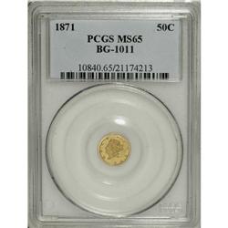 1871 50C Liberty Round 50 Cents, BG-1011, R.2, MS65 PC