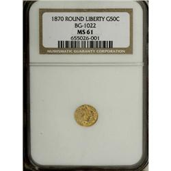 1870 50C Liberty Round 50 Cents, BG-1022, High R.6, MS