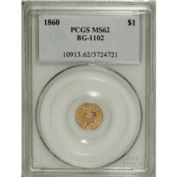 1860 $1 Liberty Octagonal 1 Dollar, BG-1102, R.4, MS62
